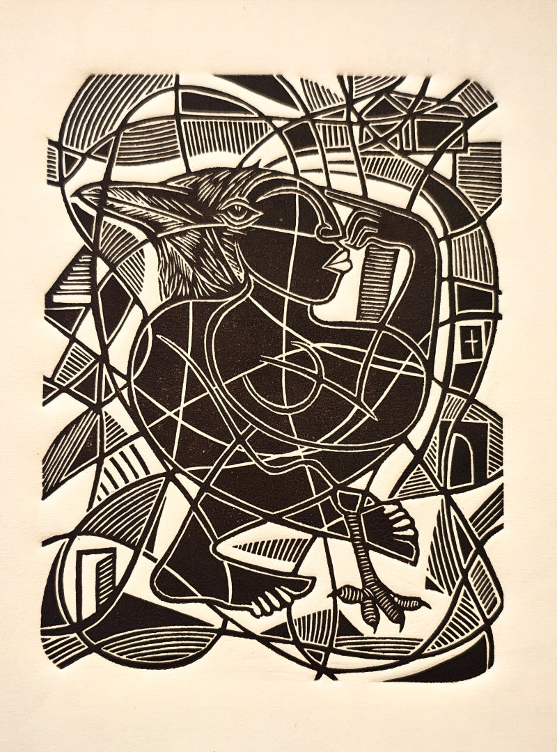 Dont Ignore Me 11' contemporary wood cut printmaking by artist Arvind Sharma, 12x8 inch, on paper
