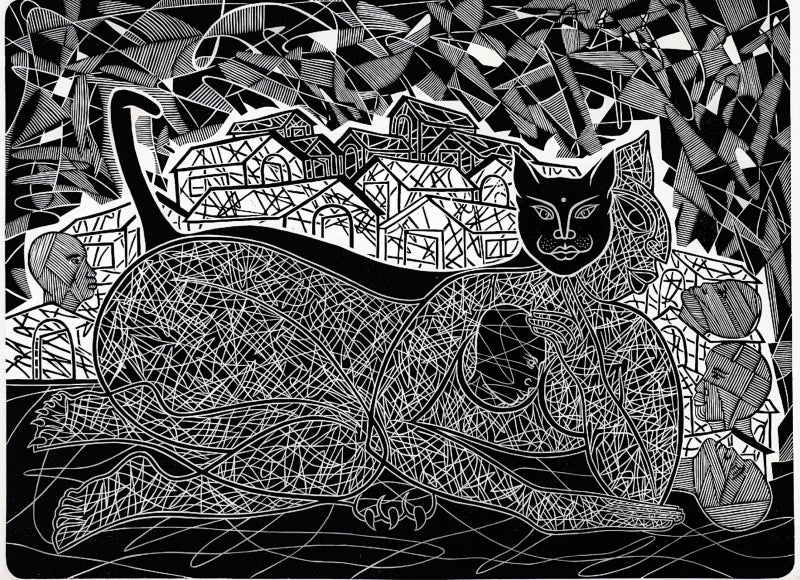 Dont Ignore Me 14' animals wood cut printmaking by artist Arvind Sharma, 22x30 inch, on paper