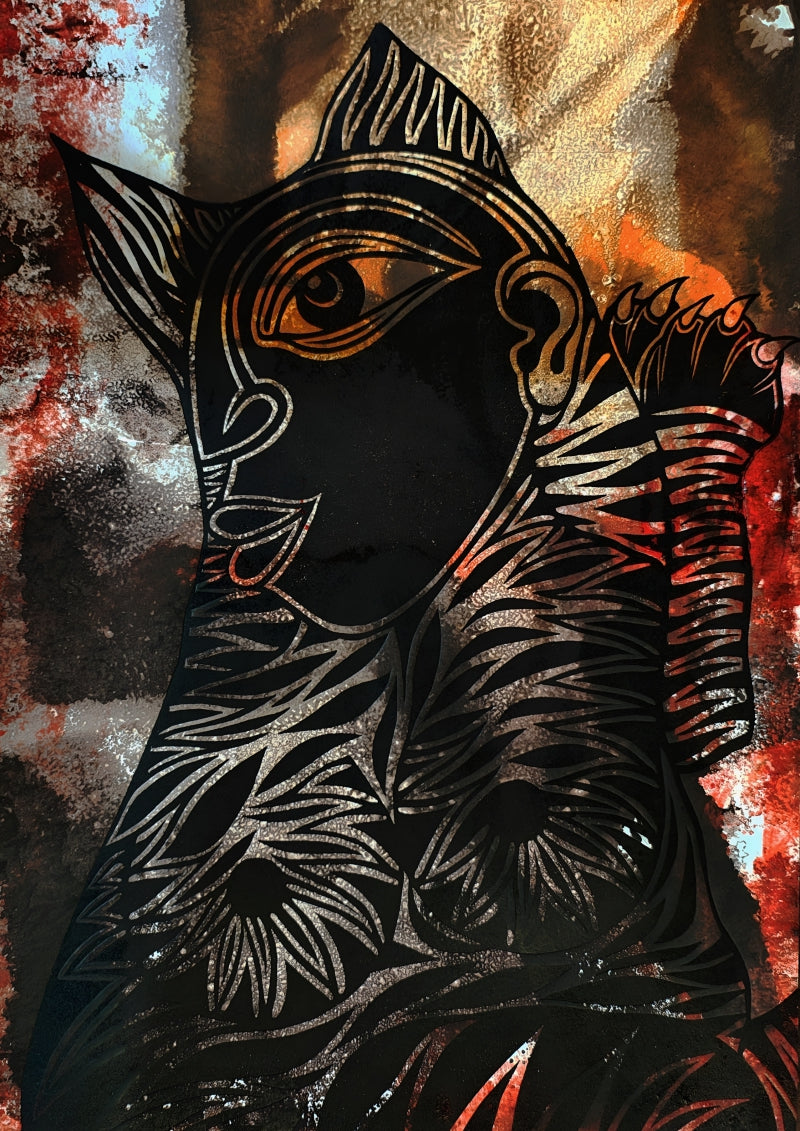 Dont Ignore Me 2' animals wood cut printmaking by artist Arvind Sharma, 17x12 inch, on paper