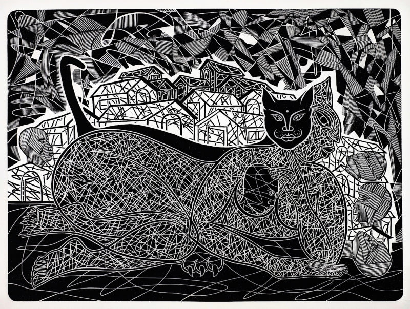 Dont Ignore Me 3' animals wood cut printmaking by artist Arvind Sharma, 22x30 inch, on paper