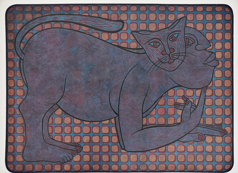 Dont Ignore Me 4' animals wood cut printmaking by artist Arvind Sharma, 22x30 inch, on paper