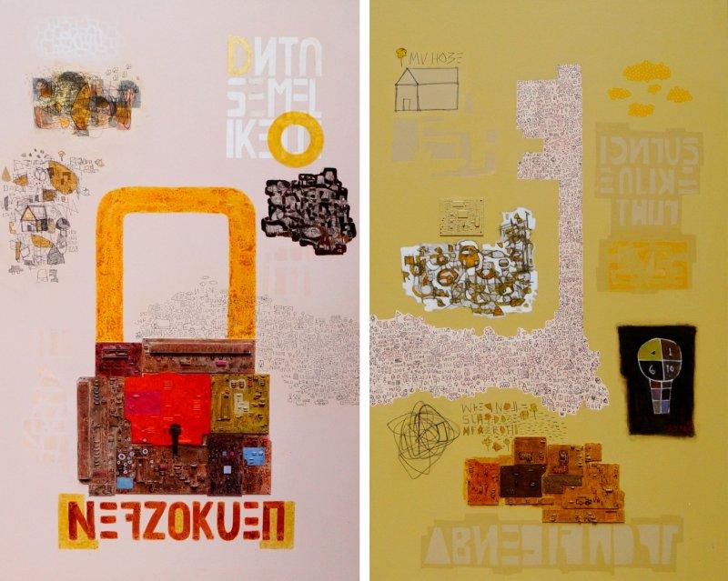 Abstract mixed media painting titled 'Dont Use Me', 48x60 inches, by artist Bhuneshwar Azaad on Canvas