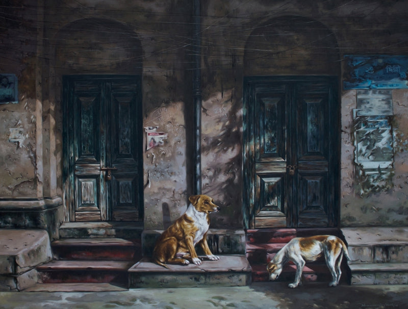 The Door' landscape oil painting by artist Dhananjoy Ghosh, 54x60 inch, on canvas