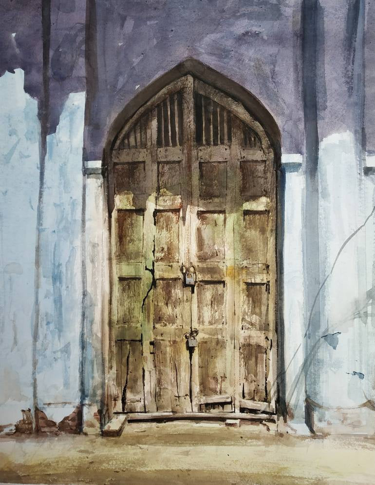 'Door' landscape watercolor painting by artist Soyali Saha, 30x22 inch, on paper