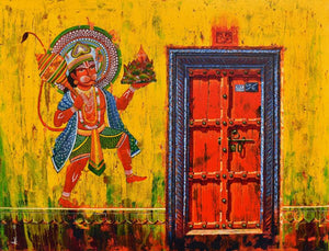 Religious acrylic painting titled 'Door 30', 36x48 inches, by artist Anil Kumar Yadav on Canvas
