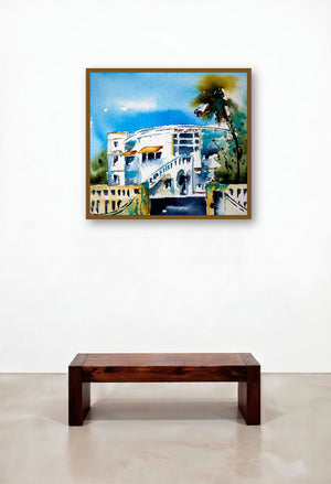Douanes (Seaside Serenity: A Watercolor Retreat) by artist Veronique Piaser-Moyen displayed in a Rustic Penthouse