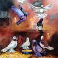Animals acrylic painting titled 'Doves', 36x28 inches, by artist Lisha N T on Canvas