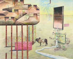 contemporary gouache painting titled 'Down Town 1', 25x30 inches, by artist Satya Vijay Singh on Paper