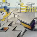 Down Town 11' contemporary mixed-media painting by artist Satya Vijay Singh, 18x20 inch, on paper