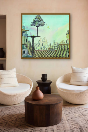 Down Town 5 (The Acrobat's View) by artist Satya Vijay Singh displayed in a Contemporary Exhibition gallery