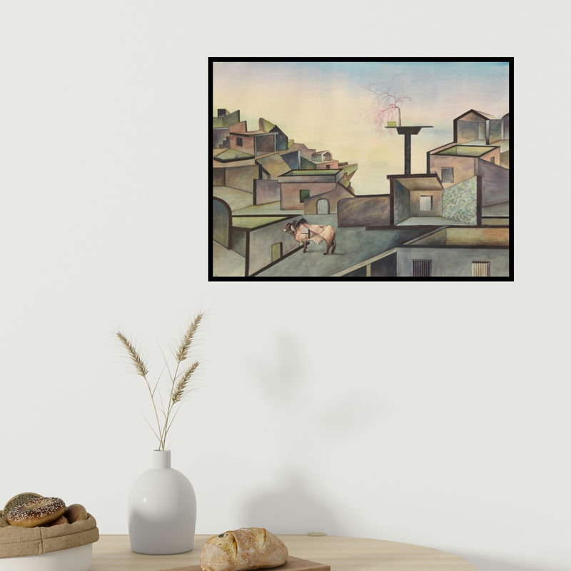 In-situ view of Satya Vijay Singh's 'Down Town 6 (The Dreaming City)' painting in a room