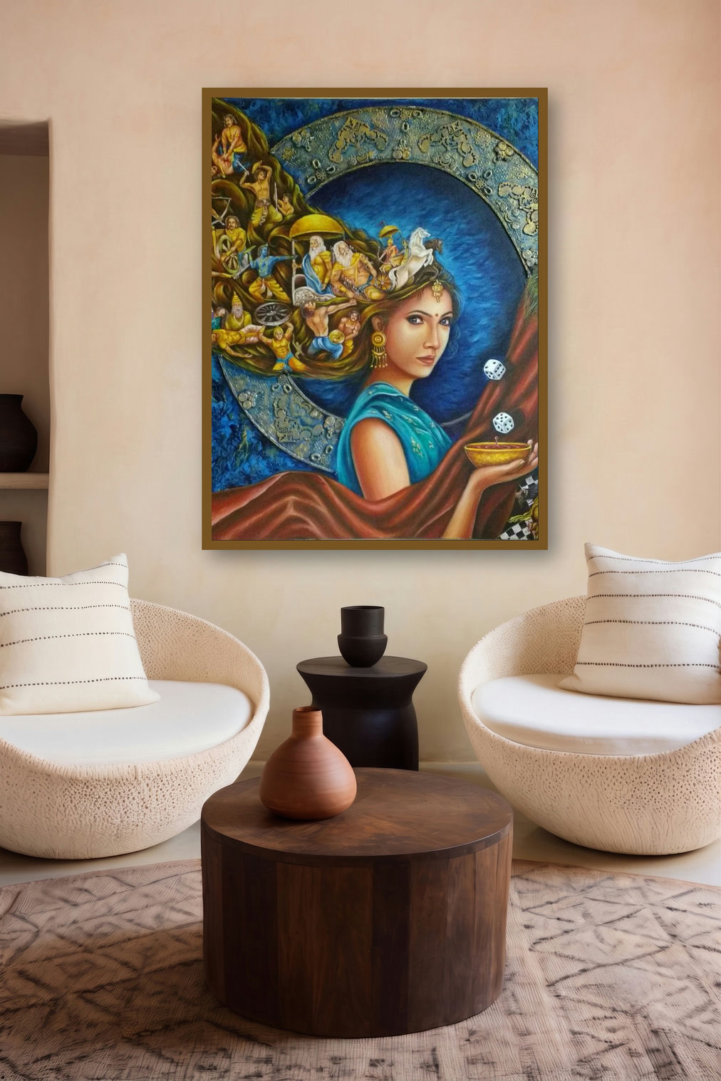 Draupadi (The Cosmic Game) by artist Sonia Kumar displayed in a Luxury gallery