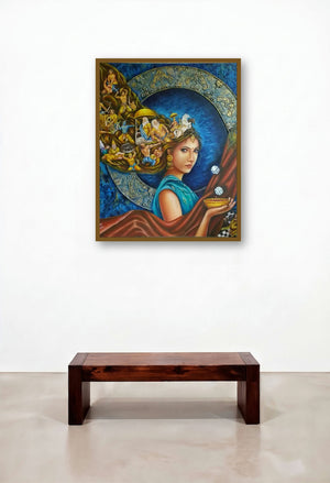 Draupadi (The Cosmic Game) by artist Sonia Kumar displayed in a Traditional Home Office