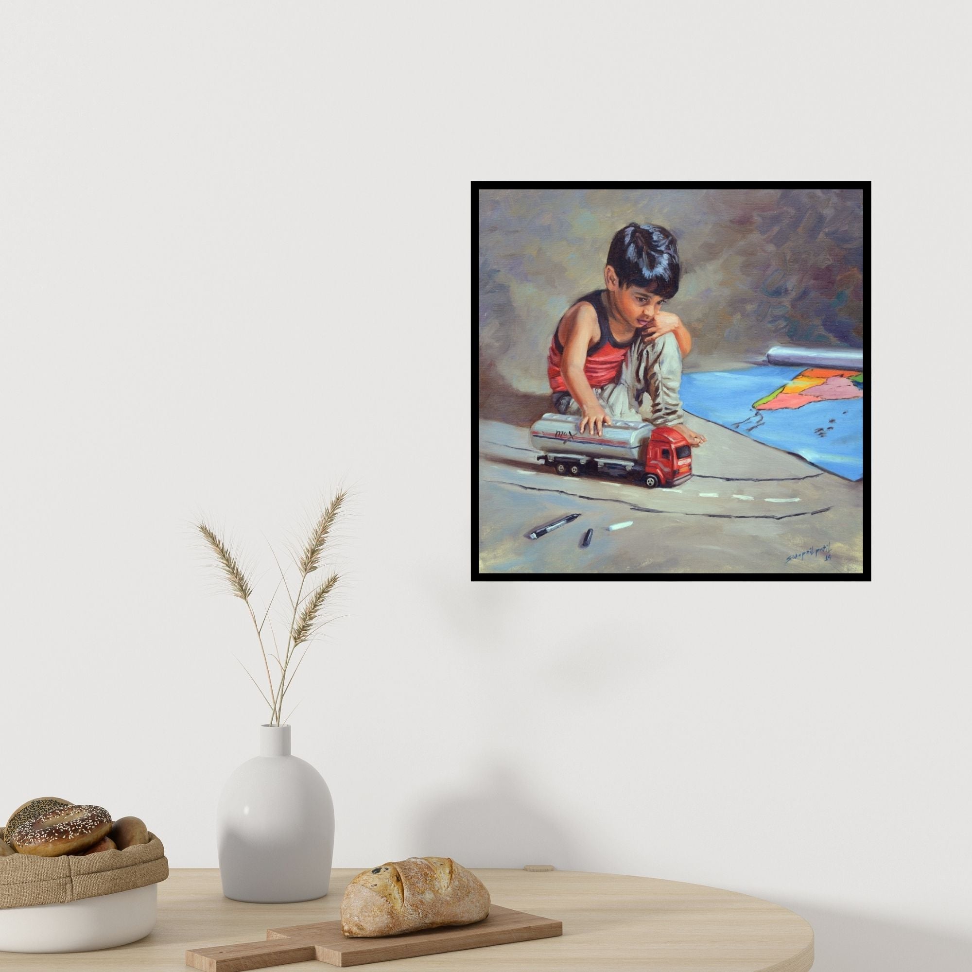 In-situ view of Swapnil Patil's 'Dream' painting in a room