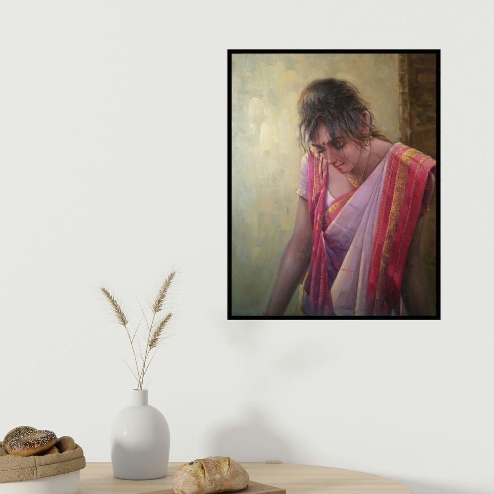 Sabir Hussain's 'Dream' painting visualized above a sofa in a contemporary room.