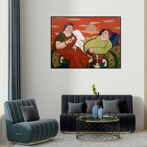 Apurba Karati's 'The Dream' painting visualized above a sofa in a contemporary room.