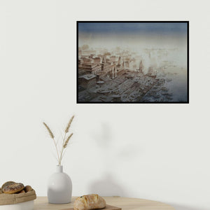 In-situ view of Subir Dey's 'Dream City 2 (Varanasi Morning Mist)' painting in a room