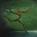 Surrealist oil painting titled 'Dream Defender', 48x48 inches, by artist Dewakar Chandran on Canvas Board