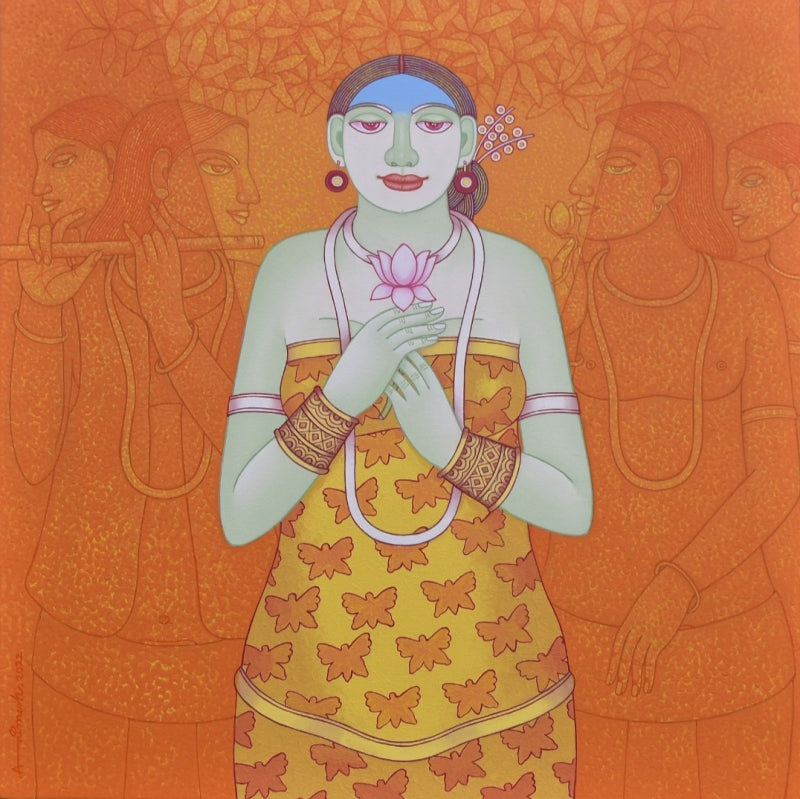 Dream Flower 3' figurative acrylic painting by artist Animesh Biswas, 32x32 inch, on canvas