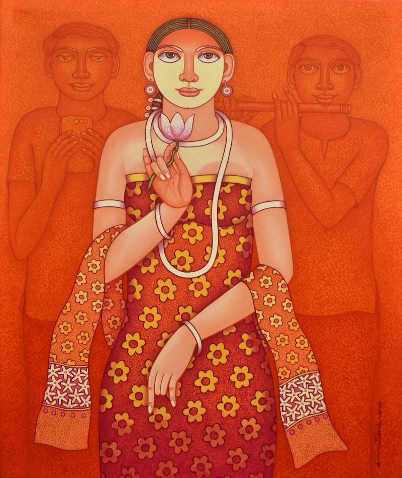 Dream Flower 4' figurative acrylic painting by artist Animesh Biswas, 36x30 inch, on canvas