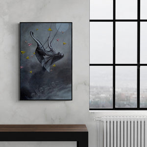 In-situ view of Uttam Bhattacharya's 'The Dream Flyer' painting in a room