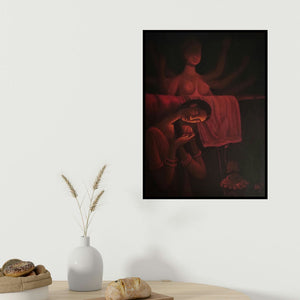 Uttam Bhattacharya's 'Dream Light' painting visualized above a sofa in a contemporary room.