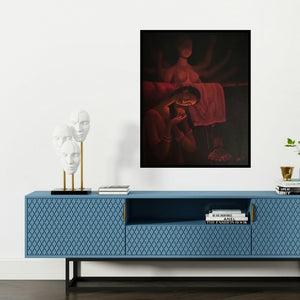 'Dream Light' painting by Uttam Bhattacharya shown on a wall in a furnished room.