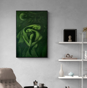 In-situ view of Uttam Bhattacharya's 'The Dream Lover' painting in a room