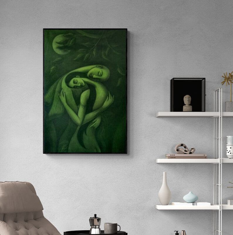 In-situ view of Uttam Bhattacharya's 'The Dream Lover' painting in a room