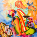 Figurative acrylic painting titled 'Dream merchant', 48x48 inches, by artist Deepali Mundra on Canvas