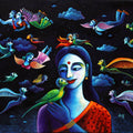 Dream At Night' figurative acrylic painting by artist Sanju Das, 36x48 inch, on canvas