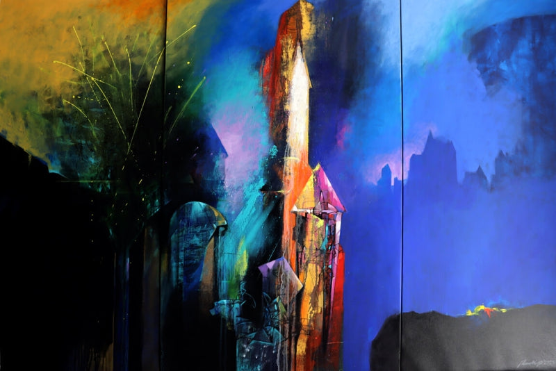 Dream To Reality' contemporary acrylic painting by artist Pradip Sengupta, 57x83 inch, on canvas