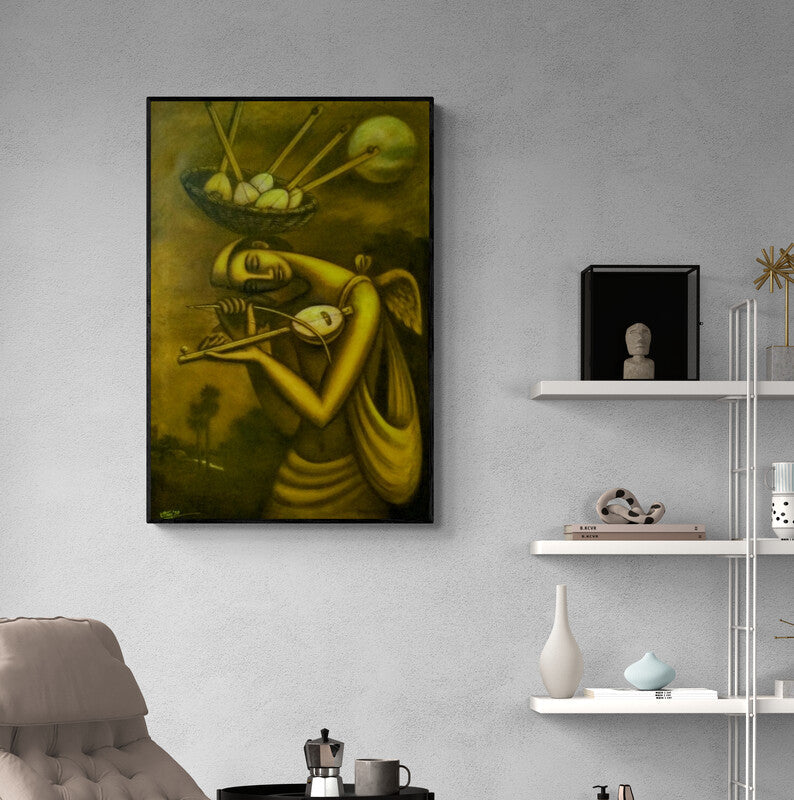 In-situ view of Uttam Bhattacharya's 'The Dream Seller 2' painting in a room