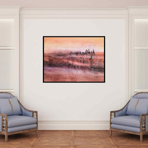 In-situ view of Dnyaneshwar Dhavale's 'Dream Village 3 (Mirage)' painting in a room