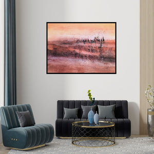 Preview of 'Dream Village 3 (Mirage)' Painting by Dnyaneshwar Dhavale shown on a wall in a furnished room.