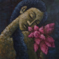 'Dream Weaver' figurative acrylic painting by artist Uttam Bhattacharya, 30x24 inch, on canvas