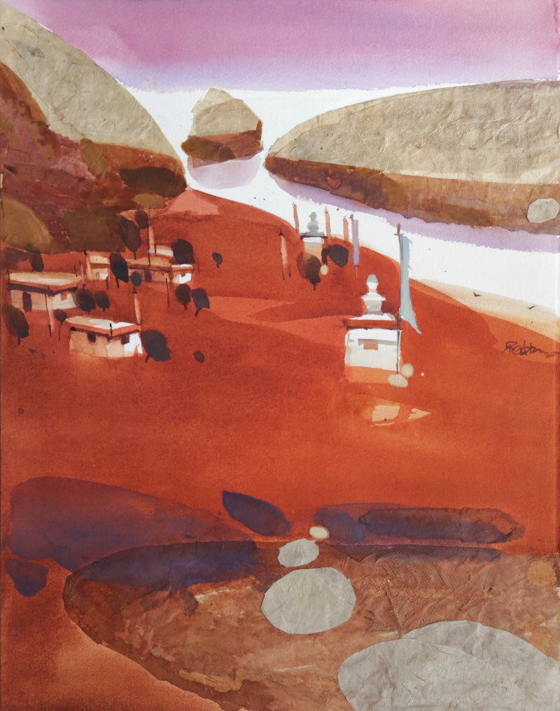 'Dreamful Spiti 1' landscape watercolor painting by artist Prashant Prabhu, 20x16 inch, on paper