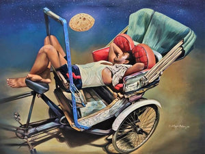 Figurative acrylic painting titled 'Dreaming For Bread', 36x48 inches, by artist Shyamsundar Achary on Canvas