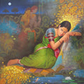 Photorealistic acrylic painting titled 'Dreaming Woman', 30x30 inches, by artist Baburao (amit) Awate on Canvas
