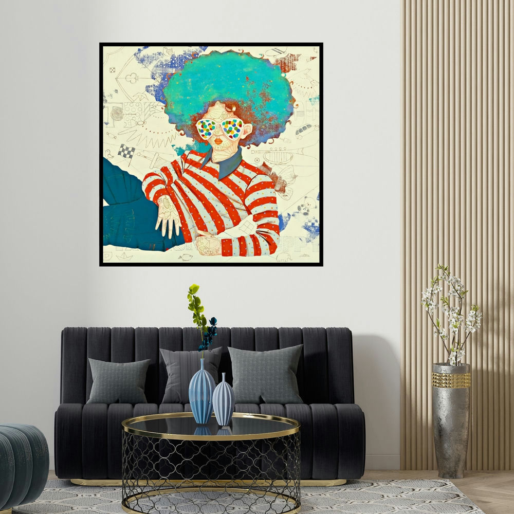 Shiv Kumar Soni's 'Dreams Of Childhood 10 (Serene Kolkata Streetscape)' painting visualized above a sofa in a contemporary room.