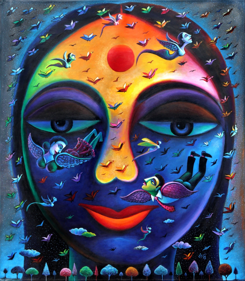 Dreams Of Freedom' figurative acrylic painting by artist Sanju Das, 60x54 inch, on canvas
