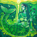 Figurative acrylic painting titled 'Dreamy Mermaid', 36x36 inches, by artist Pradip Goswami on Canvas