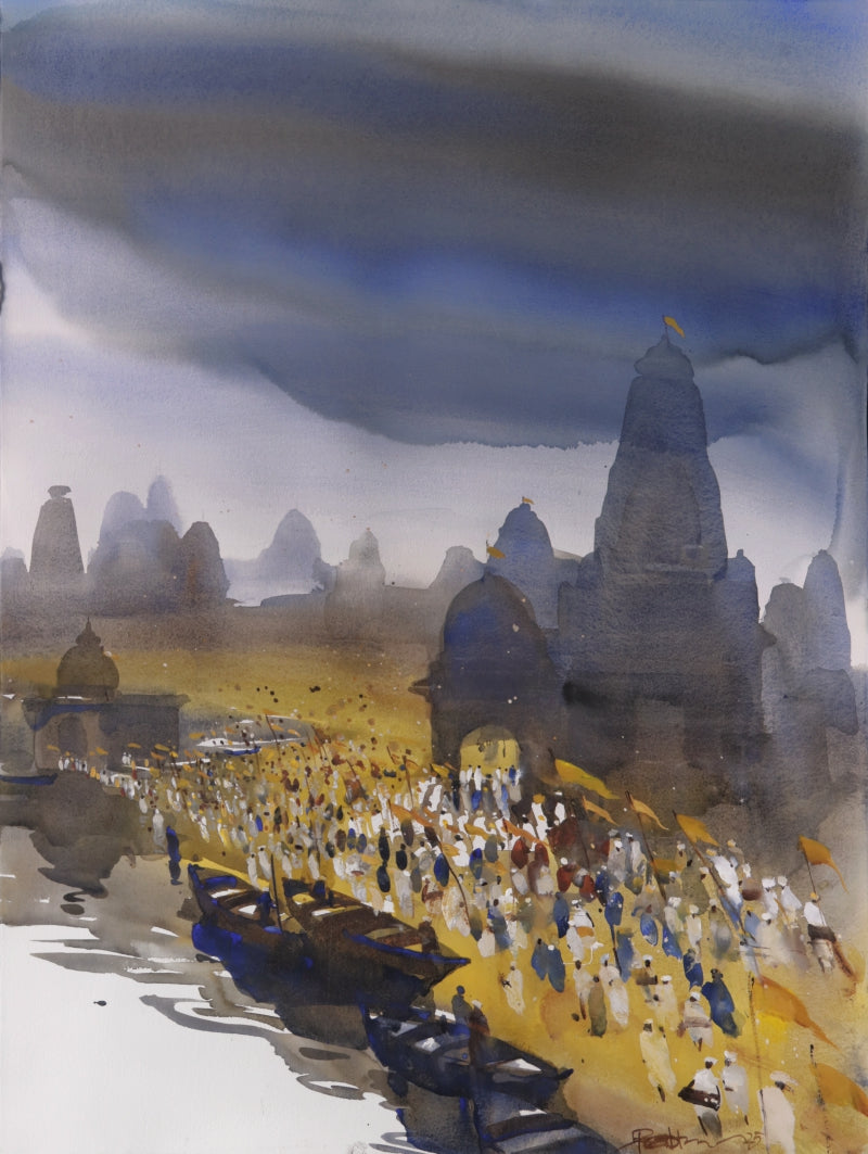 Drenched In Devotion' religious watercolor painting by artist Prashant Prabhu, 30x22 inch, on paper
