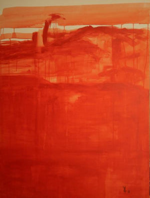 Drip Orange Abstract by Prakash Bal Joshi, Original Oil Abstract Painting on Canvas, Large Vertical Wall Art