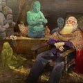 Dry Leaves' figurative oil painting by artist Ajit Raut, 60x72 inch, on canvas