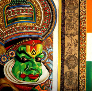 Untitled (A Patriotic Palette) by Vidhi Shah, Original Jute Portrait Painting on Jute, Medium Square Wall Art