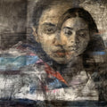 Dual Reflections 2' portrait oil painting by artist Nilisha Phad, 36x36 inch, on canvas