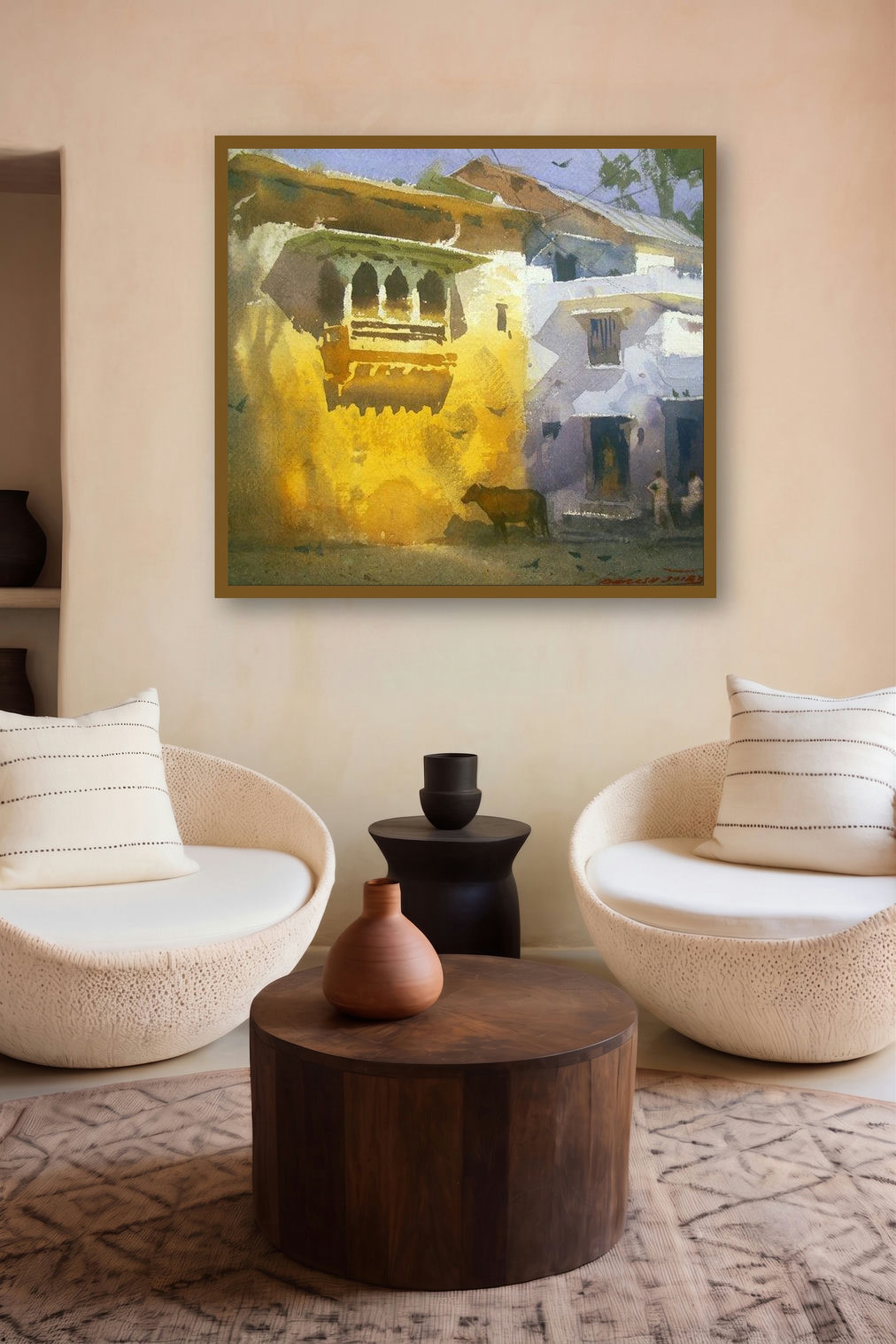 Dungarpur (Urban Scene) by artist Rakesh Suryawanshi displayed in a Contemporary gallery