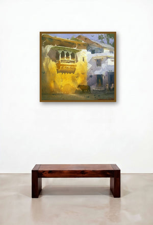 Dungarpur (Urban Scene) by artist Rakesh Suryawanshi displayed in a Art Deco Reception Area