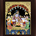 Religious tanjore traditional art titled 'Durbar Krishna Tanjore Painting', 24x18 inches, by artist Myangadi Tanjore on Plywood